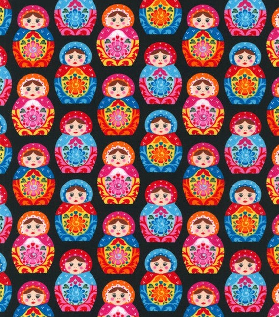 Little Matryoshka Russian Nesting Dolls Fabric By The Yard