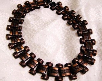 Art Deco or Mid Century Heavy Copper Bookchain Necklace Choker with Beauty and Texture (J107)