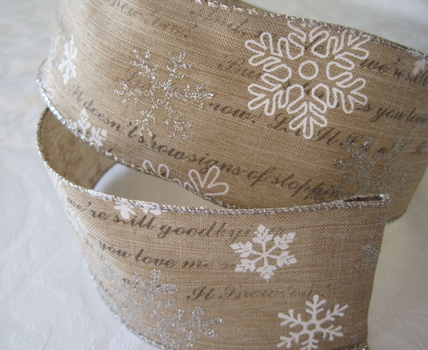 Christmas Ribbon Script Ribbon Snow Flake Ribbon Holiday