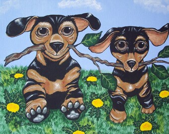 Dogs "Branch Manager and Assistant Branch Manager" Dachshunds Whimsical Modern Folk Art Print Multiple Sizes Available Artist Julie Ellison