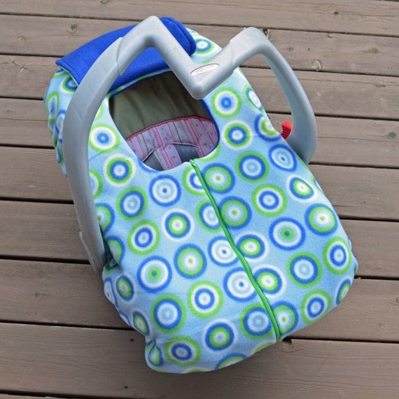 Infant Car Seat Cover for Winter blue and green bullseyes