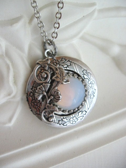 Gifts for Her Moon Locket Silver Locket Necklace Full