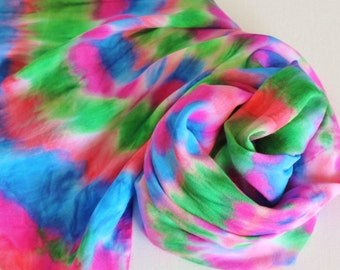 Infinity Scarf - Hand Painted Circle Scarves Royal Sapphire Blue Magenta Pink Salmon Coral Emerald Green Rainbow Bright