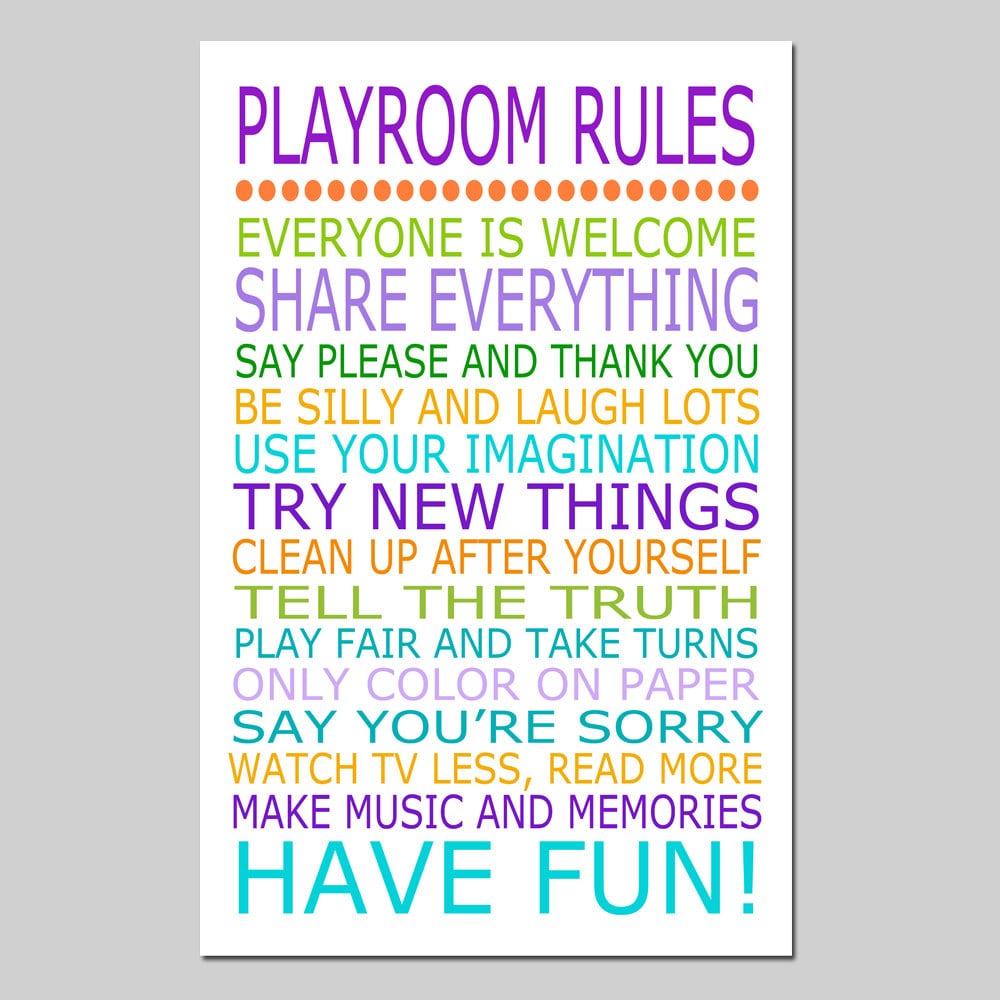 Playroom Rules 13x19 Quote Print Modern Nursery Childrens