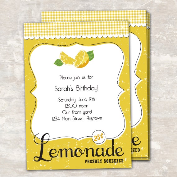 PRINT & SHIP Lemonade Stand Birthday Party Invitations (set of 12) >> personalized and shipped to you << Il_570xn