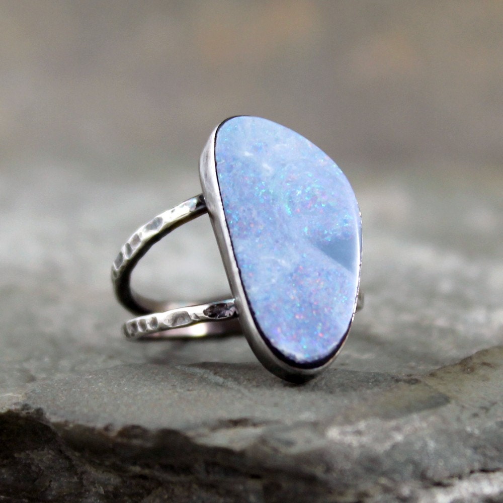 Boulder Opal Ring Sterling Silver Ring October Birthstone