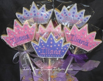 Crown Cookie Pops - Personalized Crown cookie Pops - 12 Cookie Pops