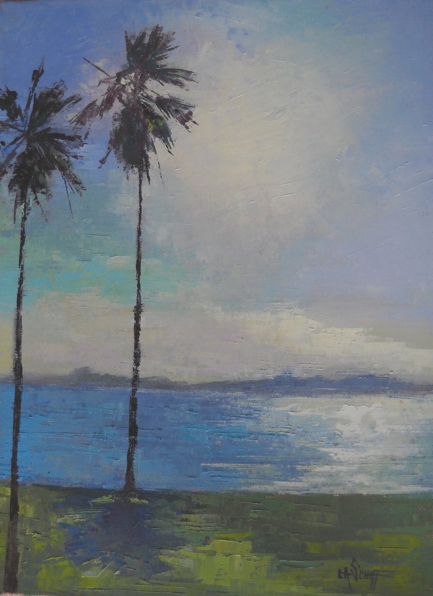 Florida Landscape Palm Tree Oil Painting by CarolSchiffStudio