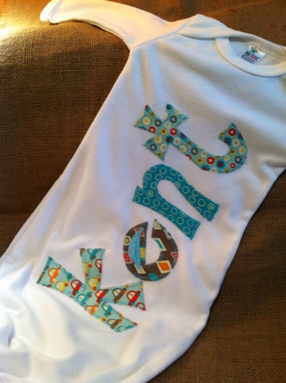 Personalized appliqué infant gown boy baby gown boy infant