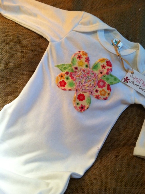 flower applique infant gown baby girl gown girl layette