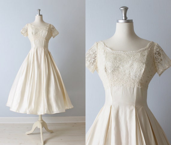 RESERVED Vintage Tea Length Wedding Dress / 1950s Wedding