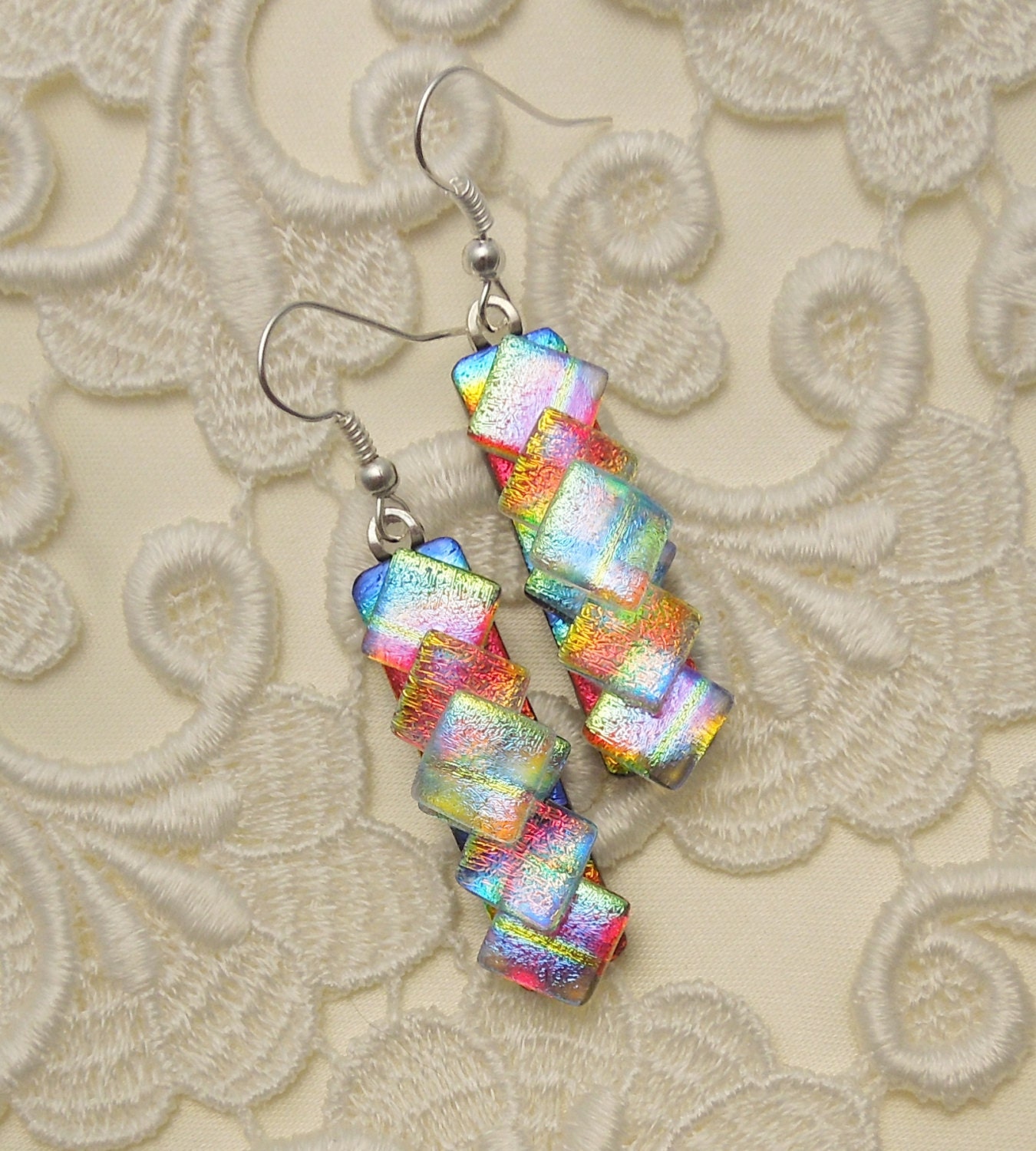 Dichroic Earrings Fused Glass Glass Jewelry Bead Earrings