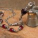 Upcycled Jewelry - Authentic Mini Salt Shaker - Salt of the Earth Long Length Pendant Necklace - Tiny Skeleton Key - Ruby Beadwork