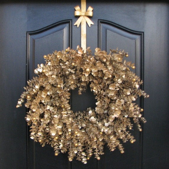 Gold Glitter Wreath Christmas Wreath Holiday Cheer Gold