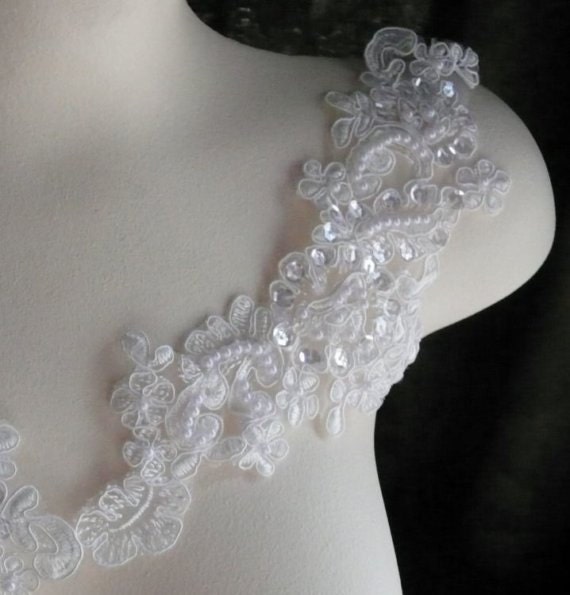 Beaded Lace Applique in White for Bridal by MaryNotMartha on Etsy