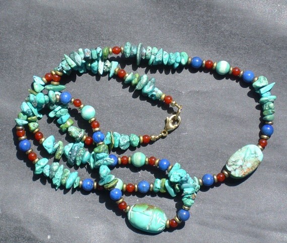 Turquoise Carnelian Lapis Lazuli Egyptian by PatchworkJewelry