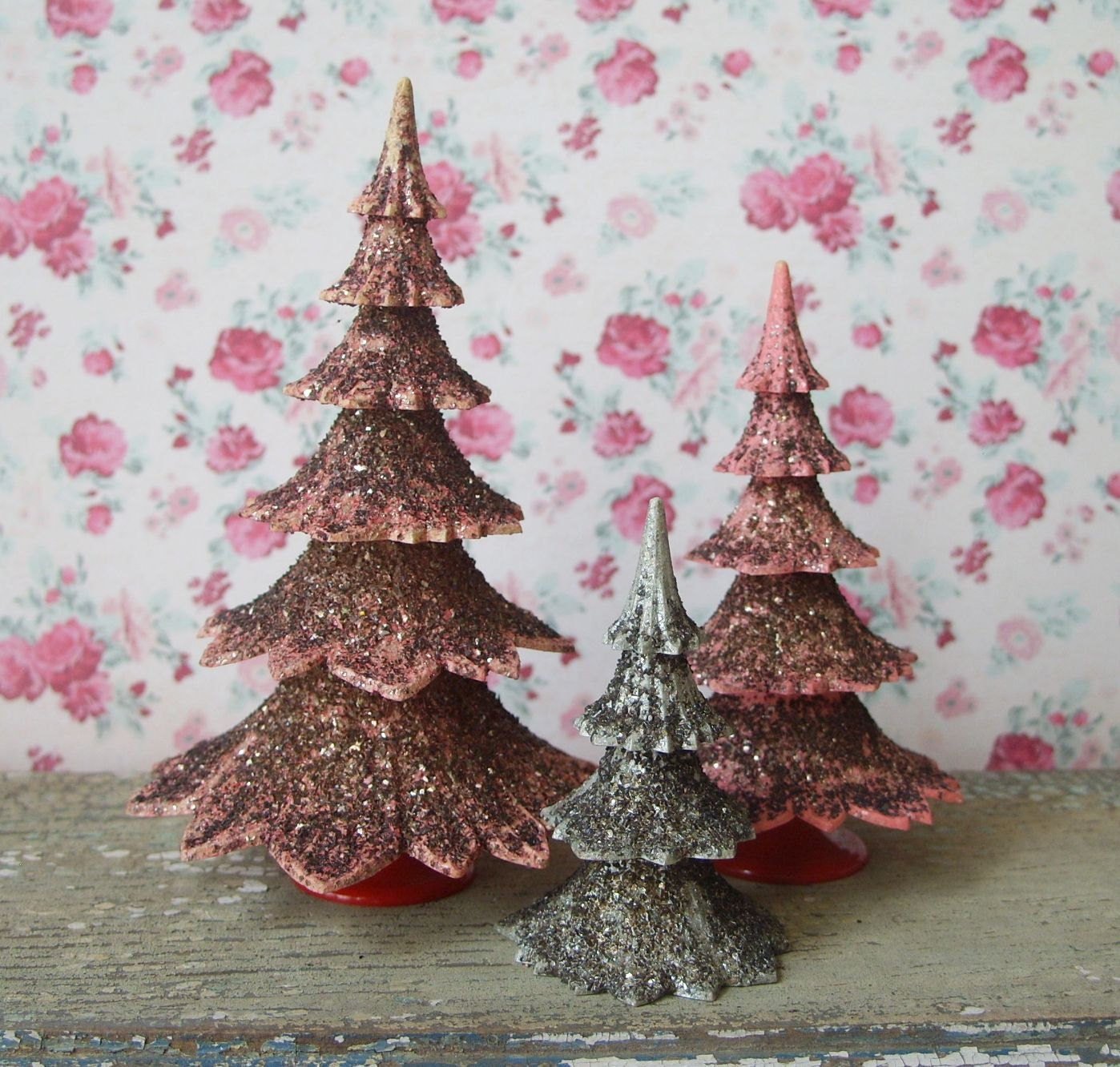 sale 3 vintage pink silver german plastic putz christmas trees sale 3 vintage pink silver german plastic putz christmas trees