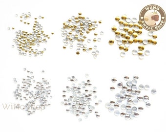 1.5mm 2mm 3mm Round Gold Silver Metal Studs Flat Back Nail Art - 100 pcs (choice of 3 sizes 2 colors)