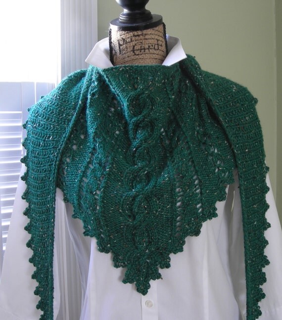 Clover Lace Cabled Shawlette PDF knitting by lavenderhillknits