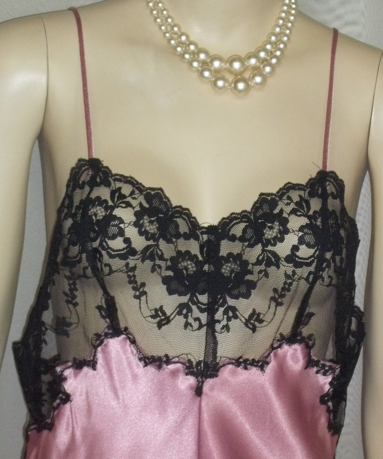 Vintage Cacique Lingerie Mauve Satin Lace Teddy Large Romper
