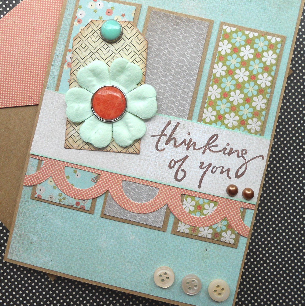 Handmade Stamped Thinking of You Greeting Card with Matching