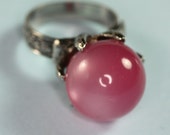 Pink Moonglow Ring Adjustable Silver Tone Band Vintage