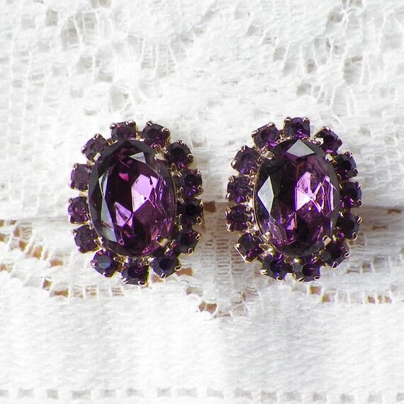 Amethyst Rhinestone Earrings by glassbeadtreasures