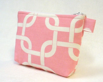 CLEARANCE SALE Baby Pink White Gotcha Square Knot Cosmetic Bag Zipper Pouch Makeup Bag Bridesmaid Gift Gadget Pouch MTO