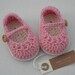 Crochet baby girl booties mary jane medium pink and cream size 3/6 months ready to ship with gift box