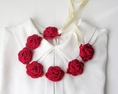 Geranium Red Necklace  Crochet Necklace with Flowers Coral Red  Floral Collar Textile Jewelry