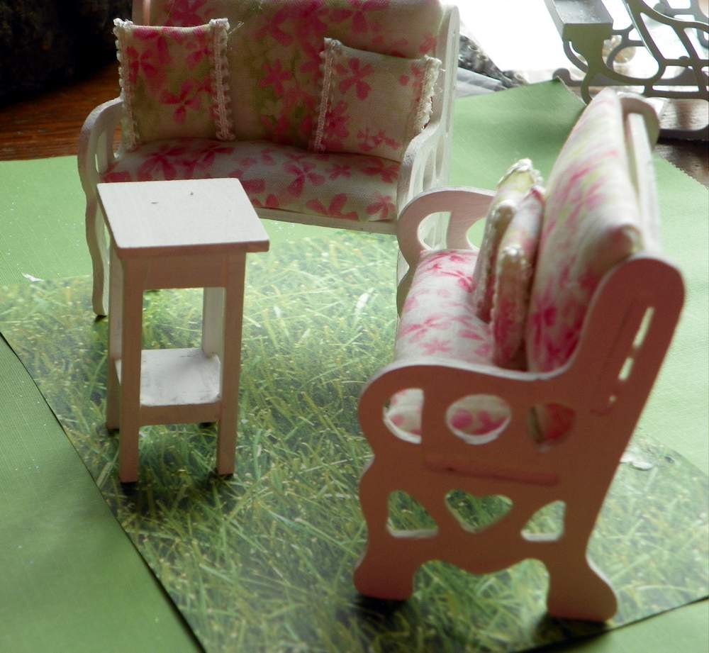 Miniature 3 piece Wooden Patio set . Dollhouse Furniture Haute Juice