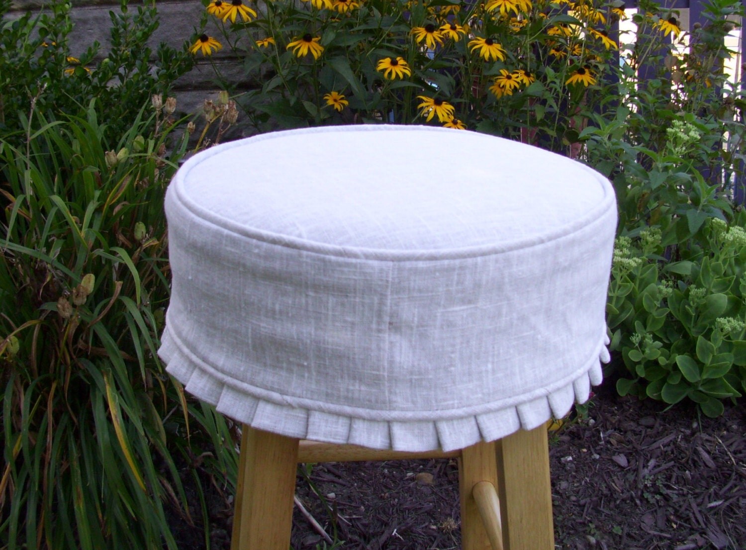 Barstool Slipcover and Cushion White Linen Washable Bar Stool