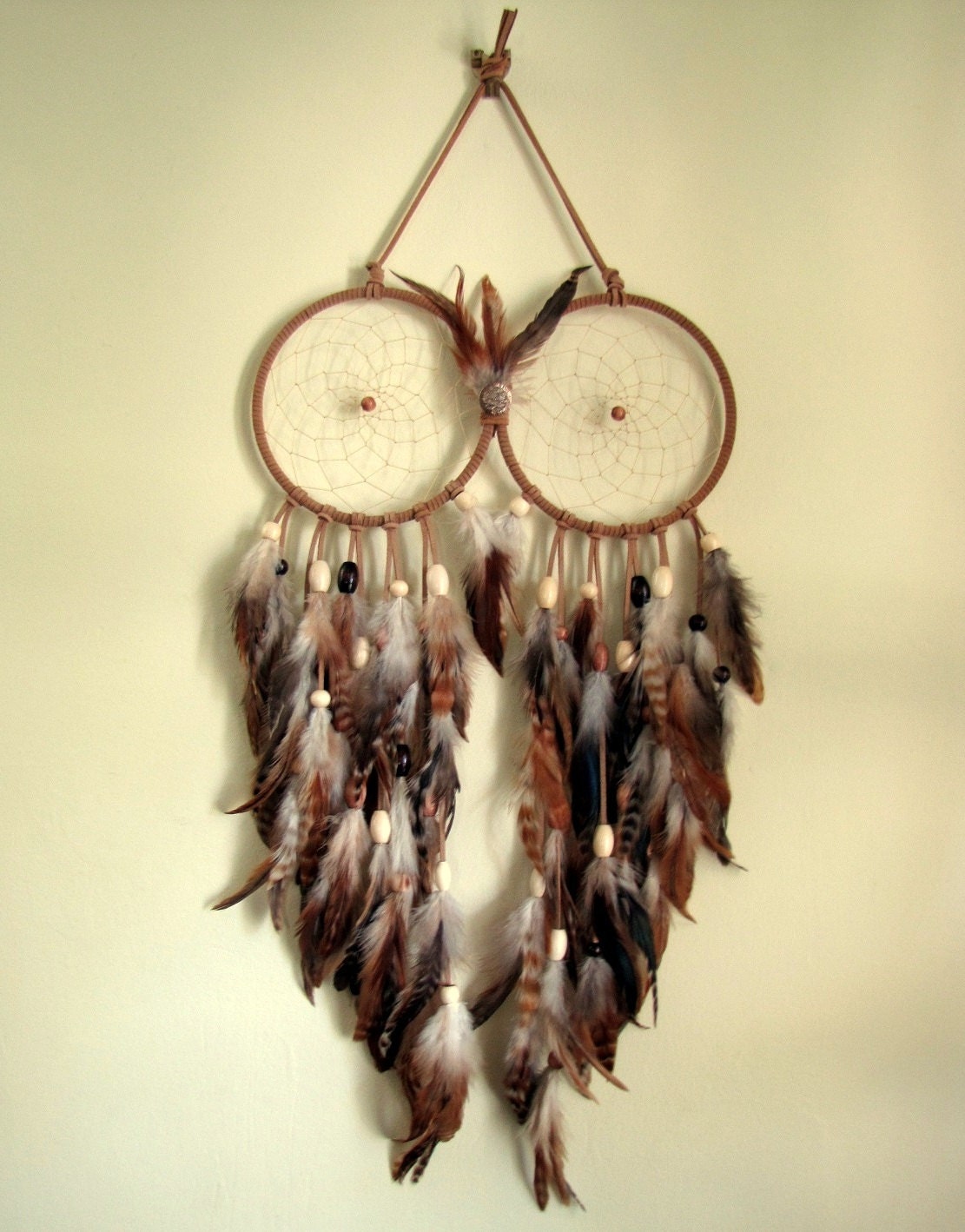 SALE Owl Dream Catcher Beige Ivory and Brown Extra Large