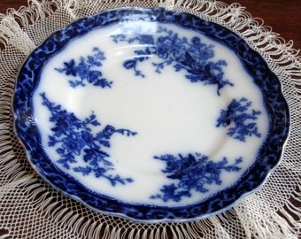 Vintage Flow Blue Plate Touraine Stanley England Cobalt Blue Dinner Serving 1910s