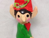 Vintage Wooden Pixie Christmas Tree Ornament 