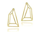 Geometric 14K Gold Earrings, Architecture Earrings, 14K Post Earrings, Bridal Earrings, Fast Free Shipping
