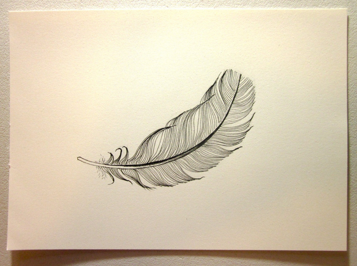 Floating black Feather original ink drawing