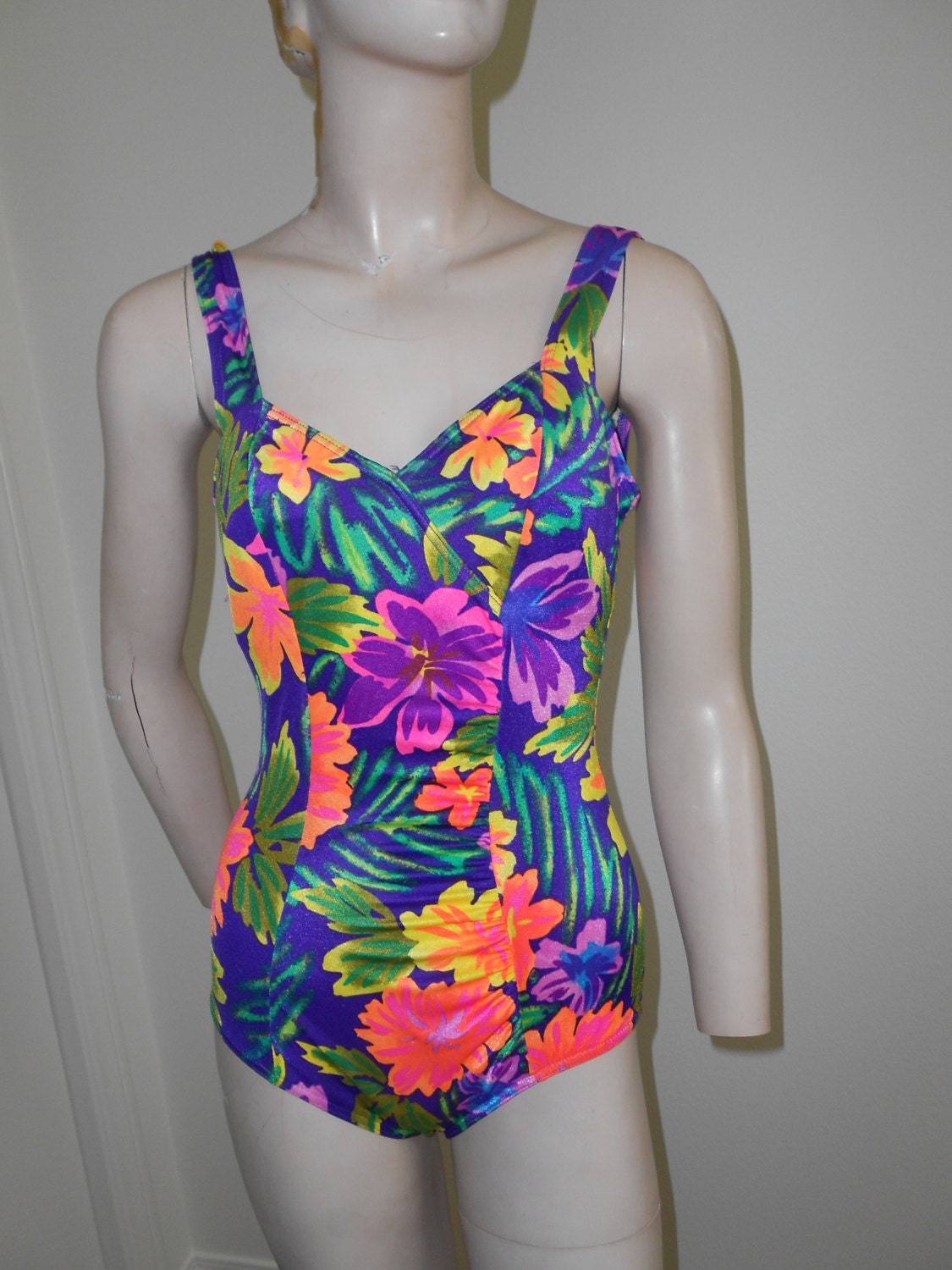 Wild Colorful One Piece Bathing Suit w/Ruched Front by jobella