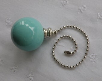 Turquoise - Pottery Ball Ceiling Fan Pull - Handmade in the USA - Brass or Nickel Hardware