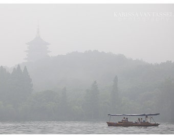 Zen Decor, Chinese Fog Photo, Grey and Green Zen Wall Art, Living Room Decor, Foggy Day, Buddhism