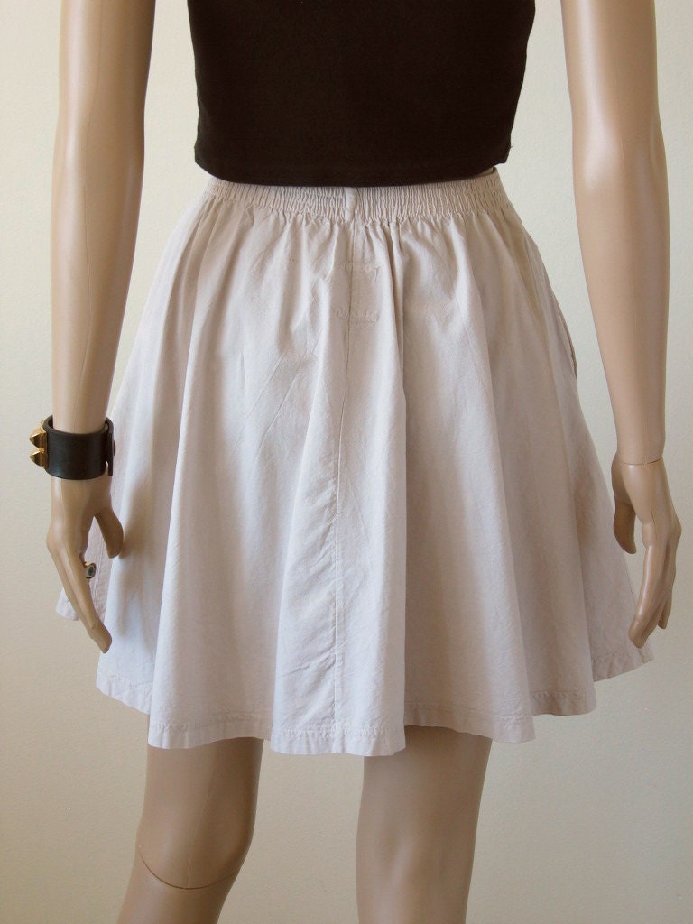 Beige Full Skirt Circle Skirt Khaki Skater Skirt Nude Mini