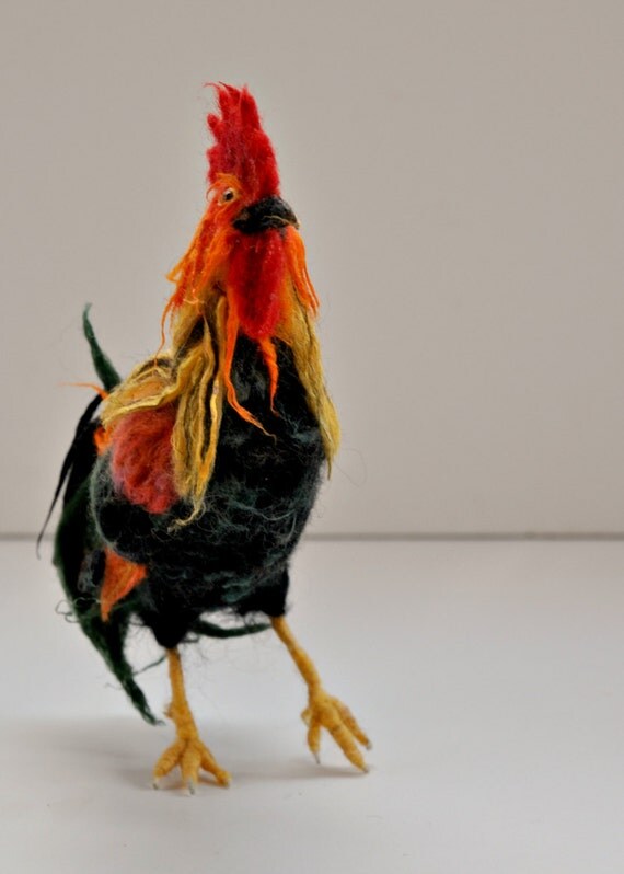 Needle felted Bird . Rooster. Needle felt by Daria Lvovsky