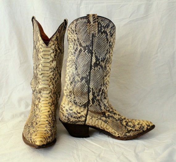 Nocona Full Python Snake Cowboy Boots Natural by kimvintage