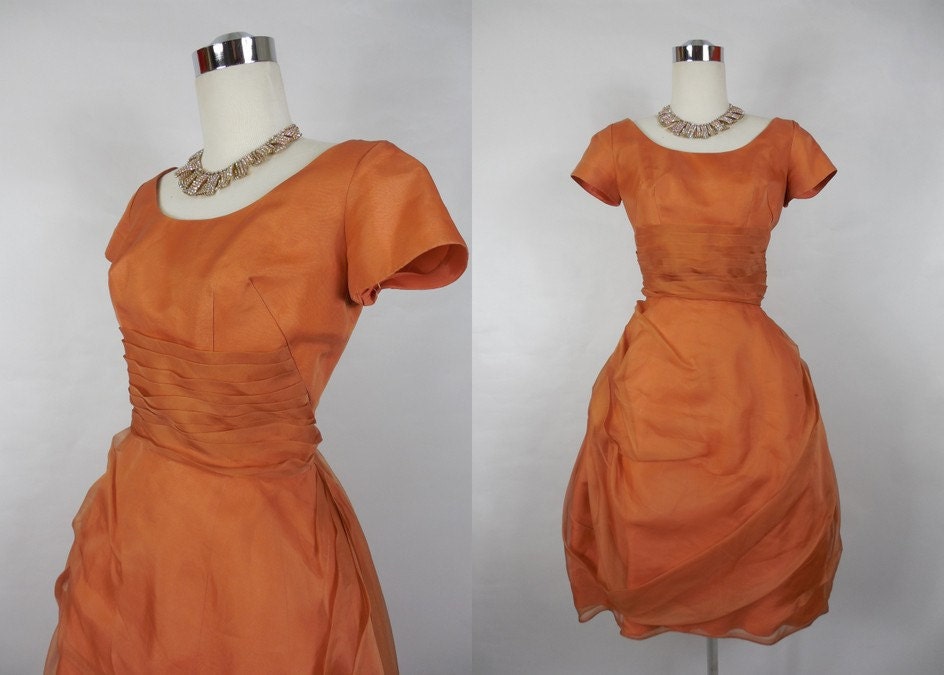 1950's Vintage Orange Organza Cocktail Dress