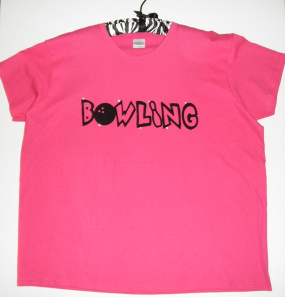 Items similar to Bowling Hot Pink Ladies Tshirt Embellished with