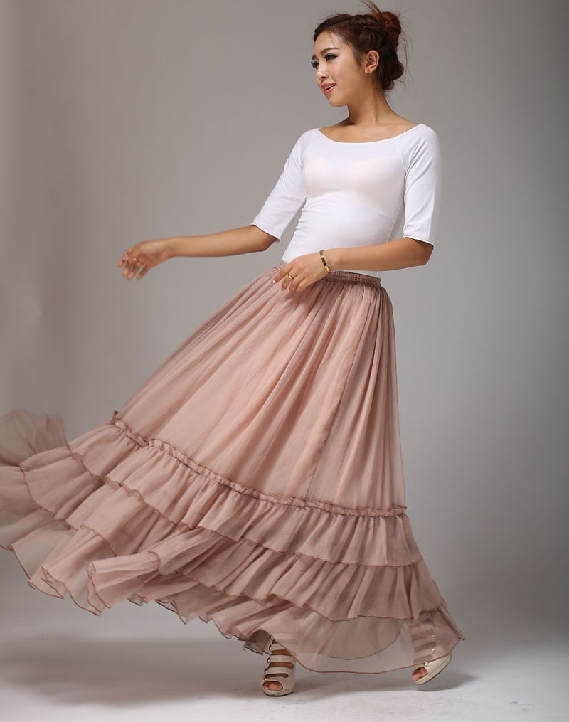 layered skirt bohemian skirt maxi skirt long chiffon skirt