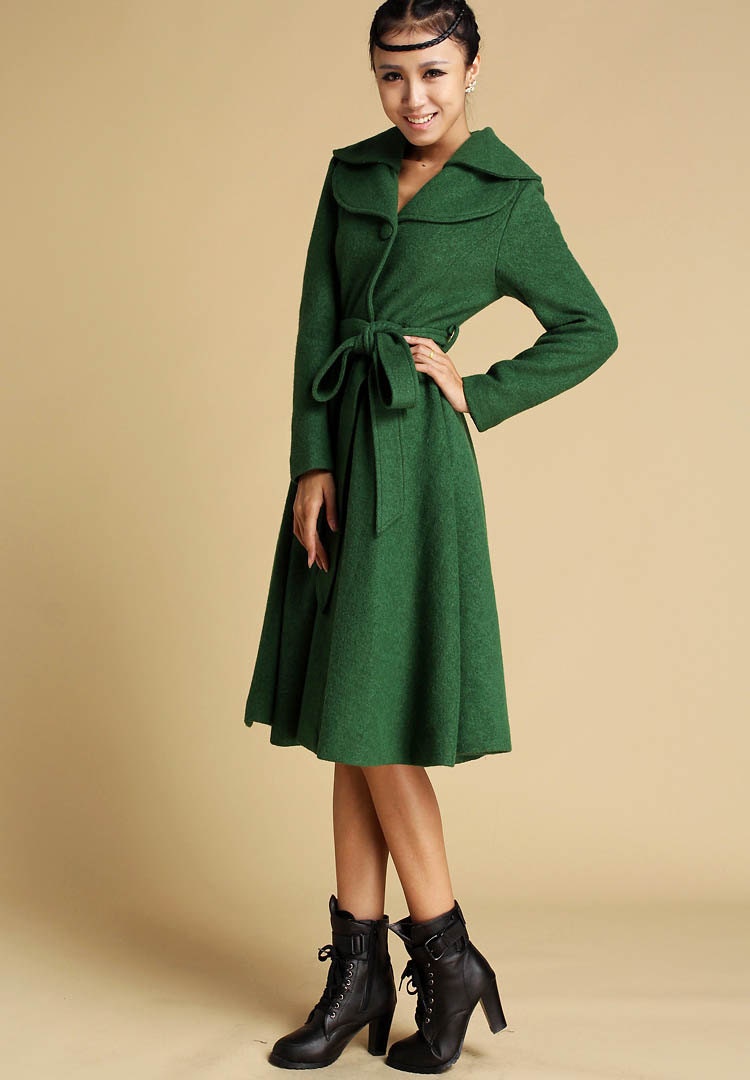 Coat Wool coat Green coat Winter coat trench coat long