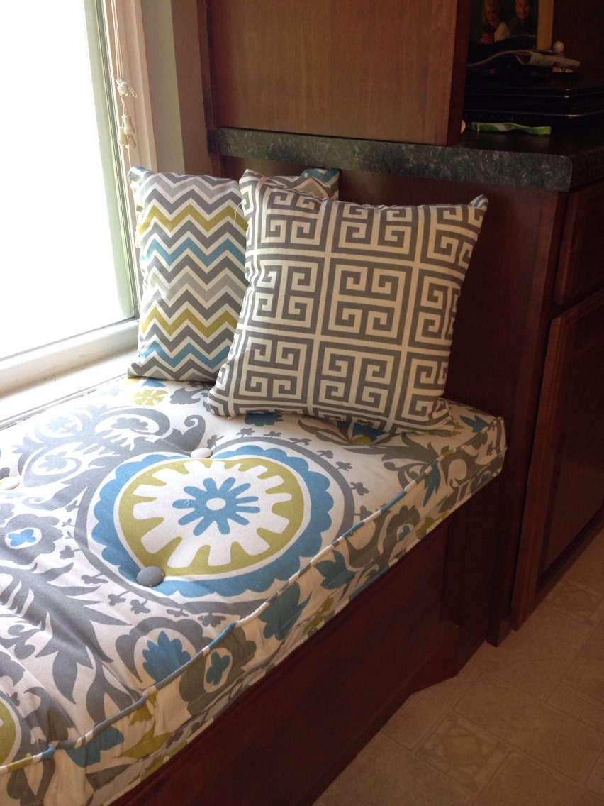 Custom Button Tufted Window Seat Cushion With Cording You