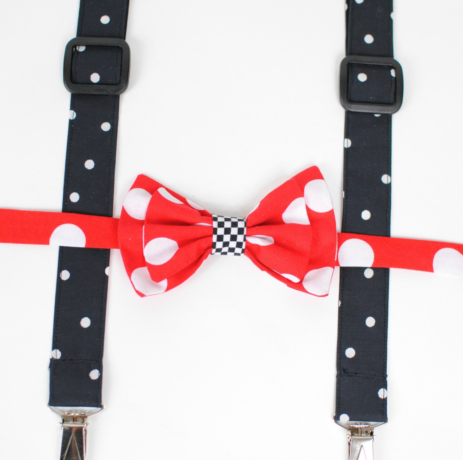 Boy's Bow Tie and Suspenders Set Red Bowtie Black