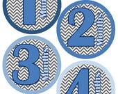 Baby Month Stickers Monthly Stickers Blue and Grey Chevron First Year Month Stickers Baby Shower Gift and Photo Prop - Finn-T Il_170x135